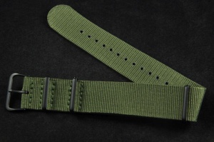 Pasek typu Nato, Nylonowy, Zielony, Czarne okucia, 22mm