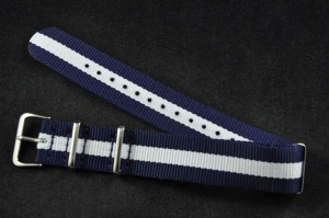 Pasek typu Nato, Nylonowy, Granatowo-biały, 20mm 