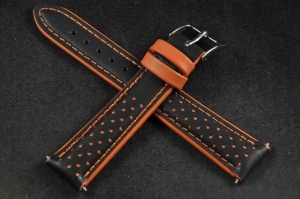 Pasek Genoa, Skórzany, Czarno-pomarańczowy, 18mm