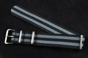 Pasek typu Nato, Nylonowy, Czarno-szary, 22mm