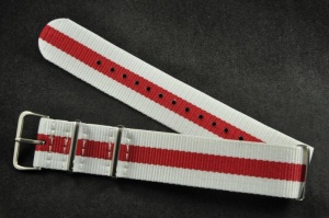 Pasek typu Nato, Nylonowy, Biało-czerwony, 22mm