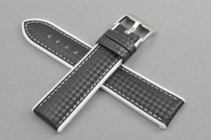 Pasek wodoodporny, Skóra i Silikon, wzór carbonu, Czarno-biały, 22mm