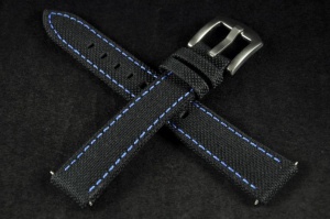 Pasek typu Canvas, Czarny, Niebieska nić, 18mm
