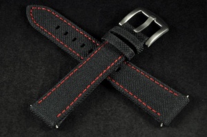 Pasek typu Canvas, Czarny, Czerwona nić, 20mm