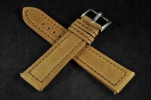 Pasek do zegarka, Skórzany zamszowy, Jasny brąz, 22mm