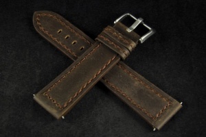 Pasek do zegarka, Skórzany zamszowy, Ciemny brąz, 22mm