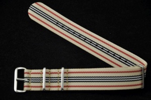 Pasek Nato, Nylonowy, Beżowo-czarno-czerwony, 22mm