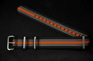 Pasek typu Nato, Nylonowy, Czarno-szaro-pomarańczowy, 22mm