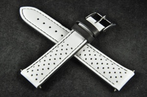 Pasek Genoa, Skórzany, Biało-czarny, 22mm