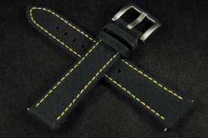 Pasek typu Canvas, Czarny, Żółta nić, 24mm