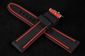 Pasek Olympics, Silikonowy, Czarno-czerwony, 22mm