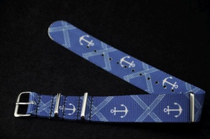 Pasek typu Nato, Nylonowy, Niebieski w kotwice, 18mm
