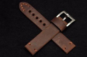 Pasek Skórzany Vintage, Jasny brąz, Pomarańczowa nić, 20mm