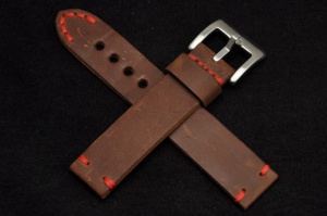 Pasek Skórzany Vintage, Jasny brąz, Czerwona nić, 20mm