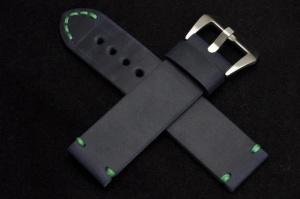 Pasek Skórzany Vintage, Granatowy, Zielona nić, 24mm