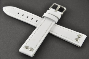 Pasek typu Pilot z nitami, Skórzany, Biały, 20mm