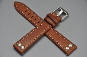 Pasek typu Pilot z nitami, Skórzany, Brązowy, 18mm