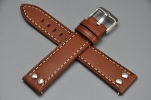 Pasek typu Pilot z nitami, Skórzany, Brązowy, 20mm