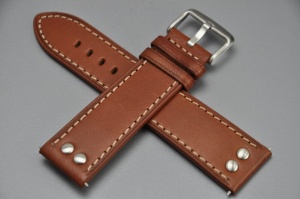 Pasek typu Pilot z nitami, Skórzany, Brązowy, 24mm