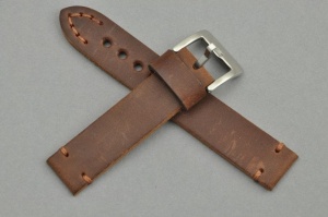 Pasek Skórzany Vintage, Jasny brąz, Brązowa nić, 20mm