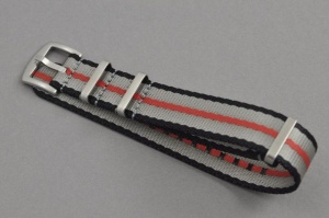 Pasek Nato Seatbelt, Nylonowy, Szaro-czarno-czerwony, 22mm
