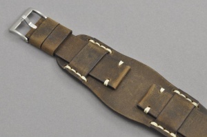 Pasek Skórzany Vintage z podkładką, Ciemny brąz, Biała nić, 18mm