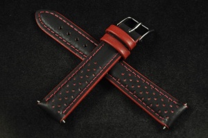 Pasek Genoa, Skórzany, Czarno-czerwony, 20mm