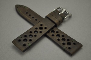 Pasek Skórzany Vintage, Czarny, Tropic, Zielona nić, 20mm