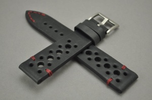 Pasek Skórzany Vintage, Czarny, Tropic, Czerwona nić, 20mm