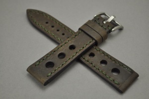 Pasek Skórzany Vintage, Rally, Brązowy, Zielona nić, 19mm