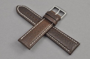 Pasek typu pilot, Skórzany, Ciemny Brąz, Biała nić, 22mm