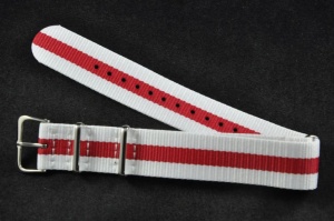 Pasek typu Nato, Nylonowy, Biało-czerwony, 20mm