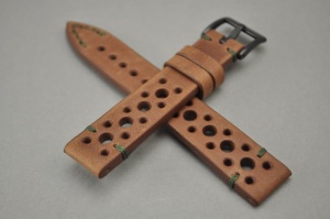 Pasek Skórzany Vintage, Brązowy , Tropic, Zielona nić, 20mm