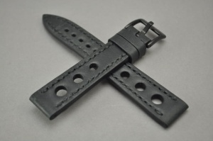 Pasek Skórzany Vintage, Rally, Czarny, Czarna nić, 18mm