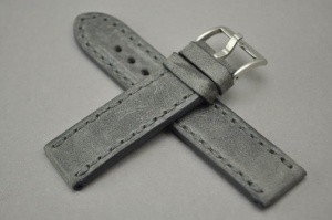 Pasek Skórzany Vintage, Szary, Szara nić, 22mm