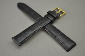 Pasek do zegarka, Skórzany, Czarny, 17mm