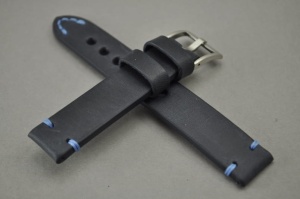 Pasek Skórzany Vintage, Granatowy, Niebieska nić, 18mm