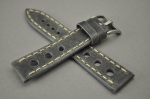 Pasek Skórzany Vintage, Rally, Szary, Beżowa nić, 22mm