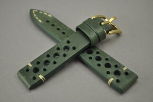 Pasek Skórzany Vintage, Zielony, Tropic, Beżowa nić, 20mm