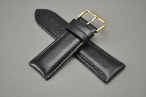 Pasek krótki do zegarka, Skórzany, Czarny, 24mm