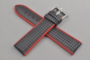 Pasek wodoodporny, Skóra i Silikon, wzór carbonu, Czarno-czerwony, 20mm
