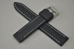 Pasek Horido 015 , Silikonowy, Czarny, Biała nić, 18mm