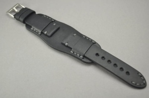 Pasek Skórzany Vintage z podkładką, Czarny, Szara nić, 22mm