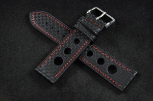 Pasek Skórzany Carbon, Czarny, Pomarańczowa nić, 24mm