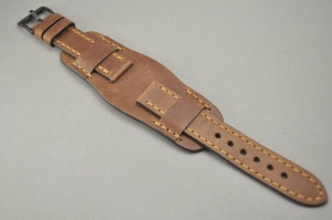 Pasek Skórzany Vintage z podkładką, Brązowy, Brązowa nić 20mm