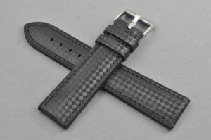 Pasek wodoodporny, Skóra i Silikon, wzór carbonu, Czarny, 20mm
