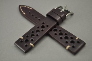 Pasek Skórzany Vintage, Bordowy, Tropic, Pomarańczowa nić, 22mm