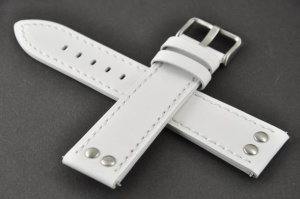 Pasek typu Pilot z nitami, Skórzany, Biały, 24mm