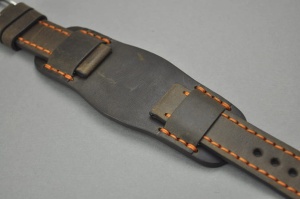 Pasek Skórzany Vintage z podkładką, Brązowy, Pomarańczowa nić 22mm