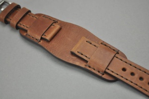 Pasek Skórzany Vintage z podkładką, Brązowy, Brązowa nić 22mm